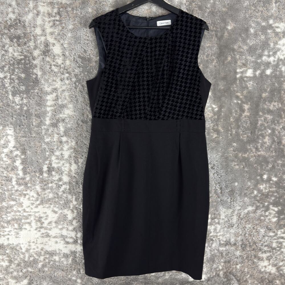 Calvin Klein Size 14 Velvet Burnout Whimsigoth Witchy Houndstooth Sheath Dress